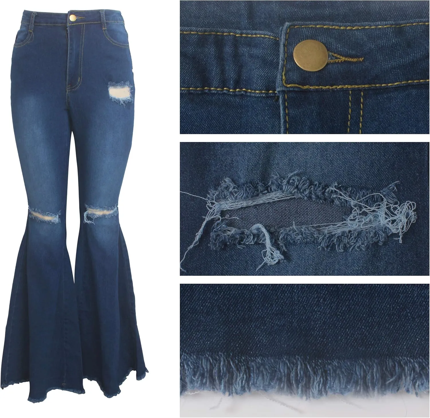 Skinny Ripped Bell Bottom Jeans for Women Classic High Waisted Flared Jean Pants