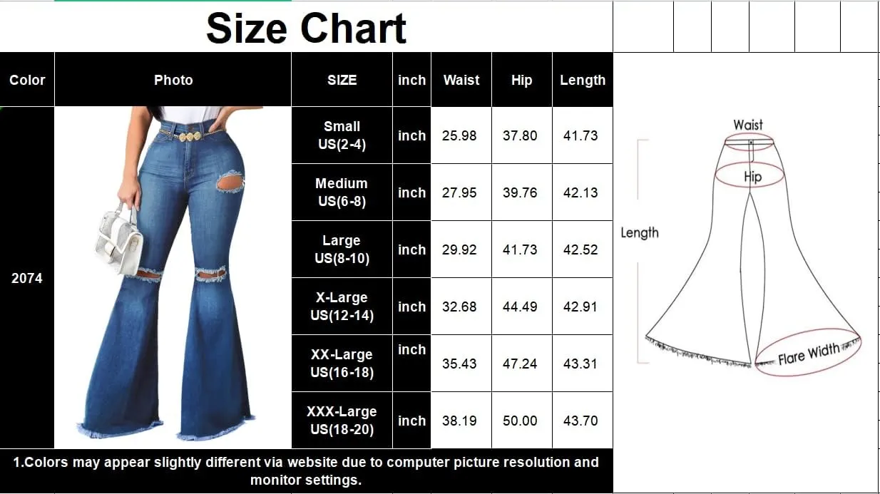 Skinny Ripped Bell Bottom Jeans for Women Classic High Waisted Flared Jean Pants