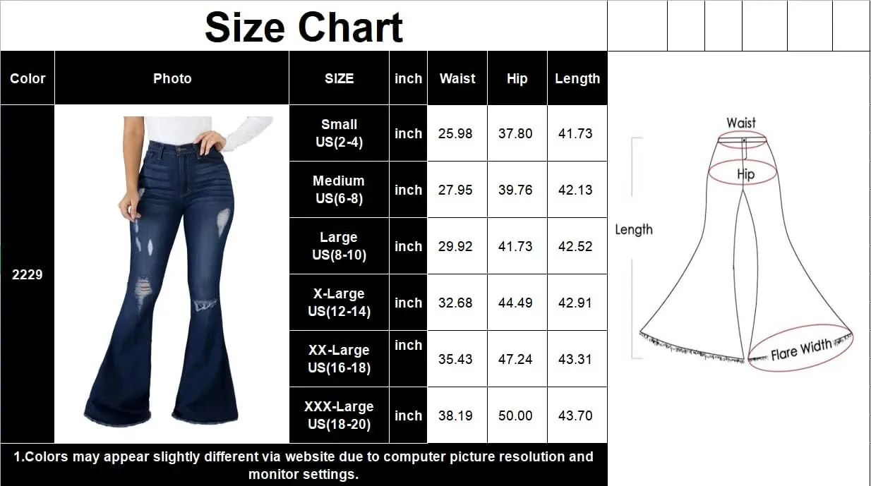 Skinny Ripped Bell Bottom Jeans for Women Classic High Waisted Flared Jean Pants