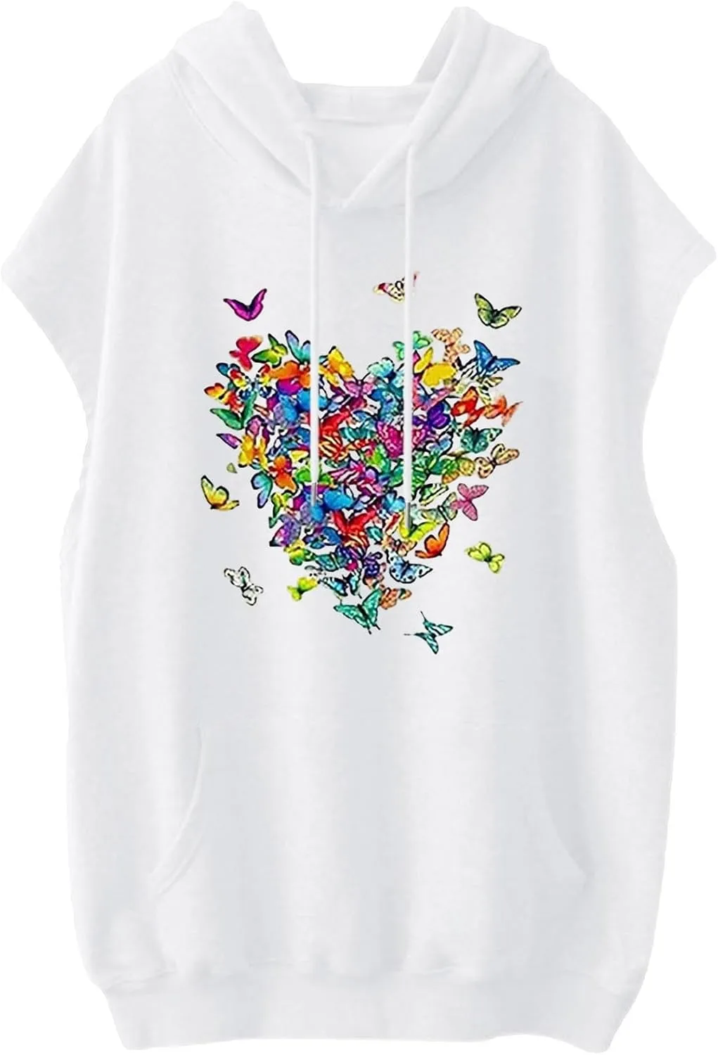 Sleeveless Hoodies for Women Plus Size Heart Print Hooded Sweatshirt Vest Loose Fit Summer Workout Athletic Tank Tops