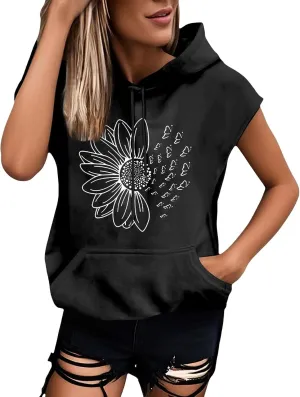 Sleeveless Hoodies for Women Plus Size Heart Print Hooded Sweatshirt Vest Loose Fit Summer Workout Athletic Tank Tops