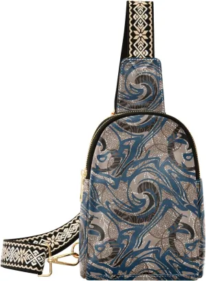 Sling Bag Leather Crossbody Bags Bold Colorful Patterns Brown Waist Packs Fanny Pack Chest Bag Travel Purse for Women Traveling Daily Shopping