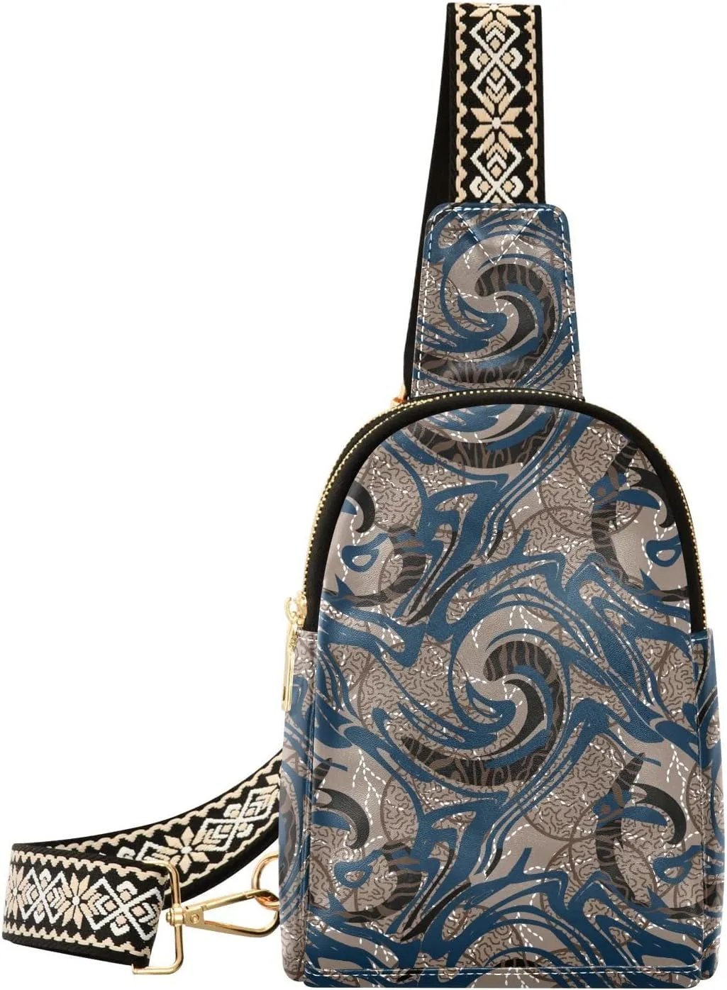 Sling Bag Leather Crossbody Bags Bold Colorful Patterns Brown Waist Packs Fanny Pack Chest Bag Travel Purse for Women Traveling Daily Shopping