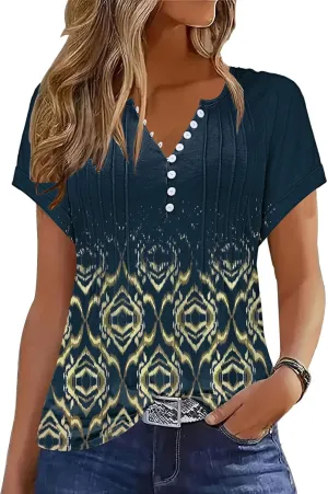 Soesdemo Womens Tshirts Short Rolled Sleeve Pleated Button Down V Neck Casual Dressy Summer Top Business Work Blouses Shirts