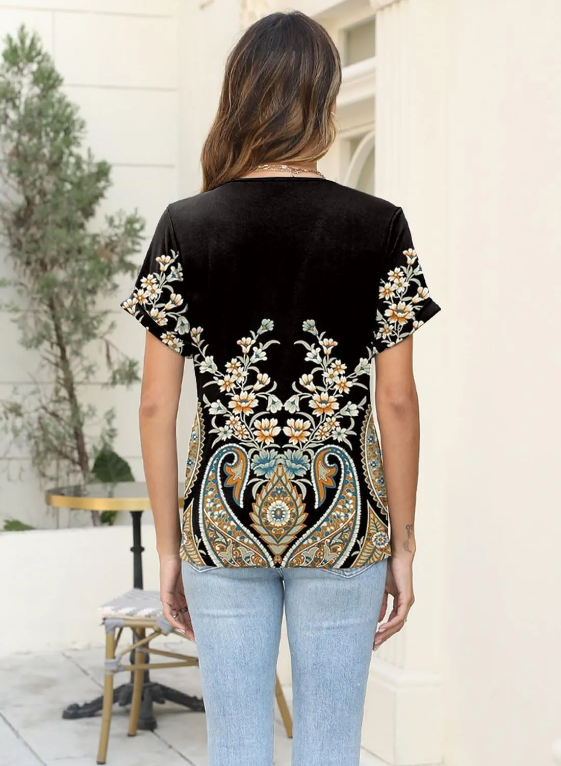 Soesdemo Womens Tshirts Short Rolled Sleeve Pleated Button Down V Neck Casual Dressy Summer Top Business Work Blouses Shirts