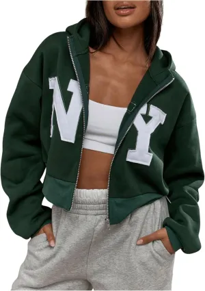 SOLY HUX Women's Zip Up Hoodies Long Sleeve Graphic Oversized Sweatshirts Casual Y2k Jacket Fall Outfits