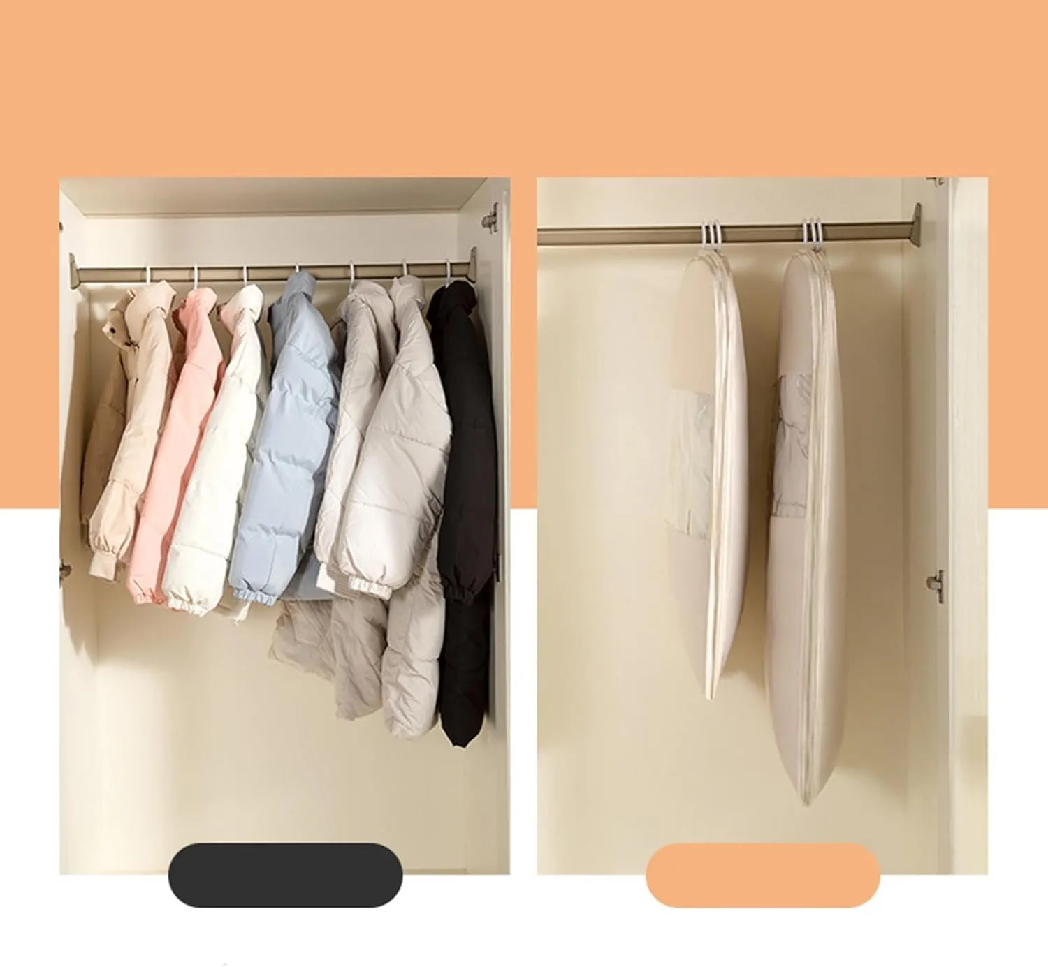 Space Saver Hanging Garment Bags for Closet Storage,Space Saving Hanging Garment Bag Self Compression Zipper,Dust Cover Clothes Bags Travel Organizer Protector for Down Coat Suit (White, 51.18 in)