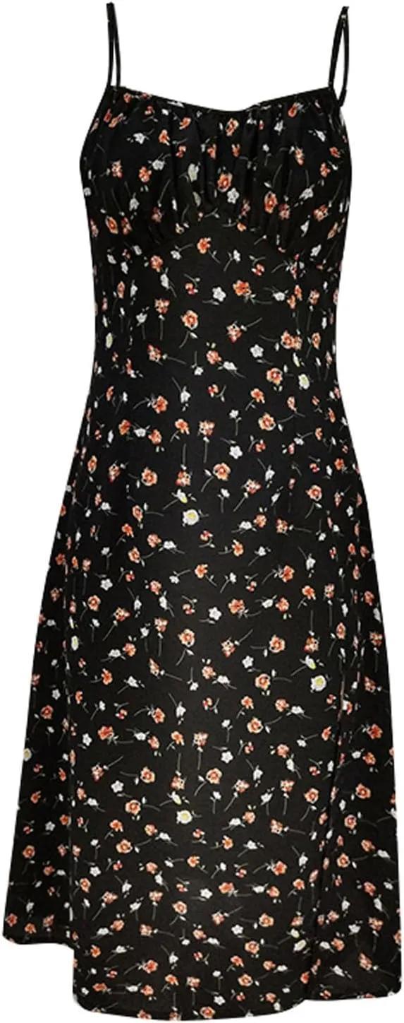 Spaghetti Strap Dresses for Women Sleeveless Polka Dot Dress Knee Length Slit Sundress Sexy Summer Dresses