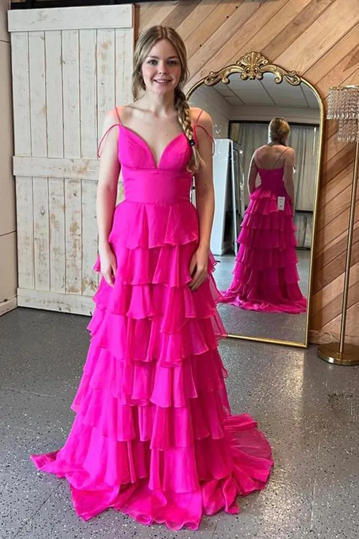 Spaghetti Straps V Neck Ball Gowns Long Split Pleated Bridesmaid Dresses A line Chiffon Formal Evening Gowns