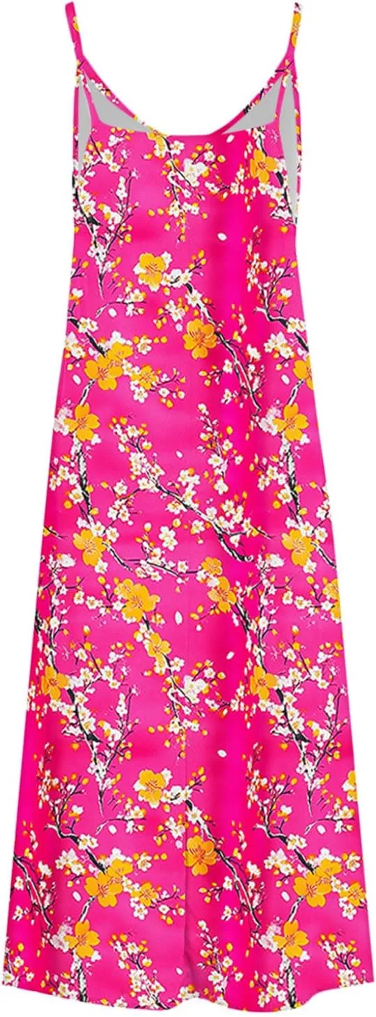 Spring Summer Beach Dress for Women 2025 Fashion Floral Printed Sleeveless Pleated Maxi Vacation Dresses