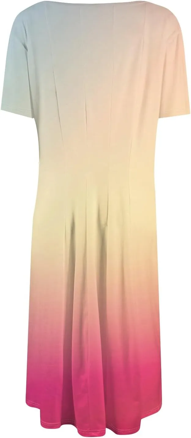 Summer Dress for Women 2025 Short Sleeve Midi Dress Elegant Flower Flowy Sundress Pleated Modest Sundresses