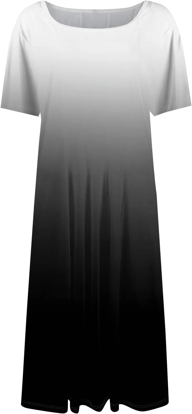 Summer Dress for Women 2025 Short Sleeve Midi Dress Elegant Flower Flowy Sundress Pleated Modest Sundresses