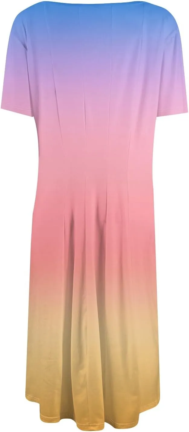 Summer Dress for Women 2025 Short Sleeve Midi Dress Elegant Flower Flowy Sundress Pleated Modest Sundresses