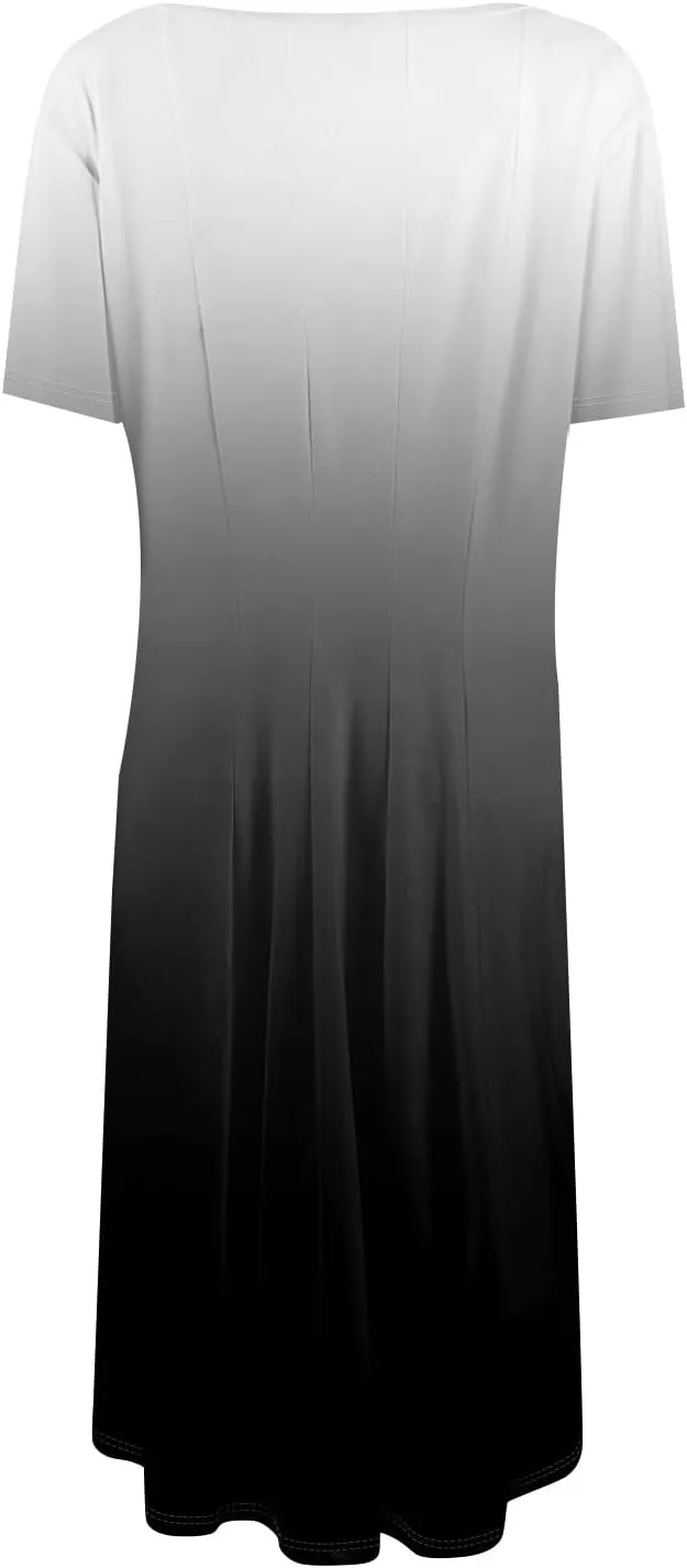 Summer Dress for Women 2025 Short Sleeve Midi Dress Elegant Flower Flowy Sundress Pleated Modest Sundresses