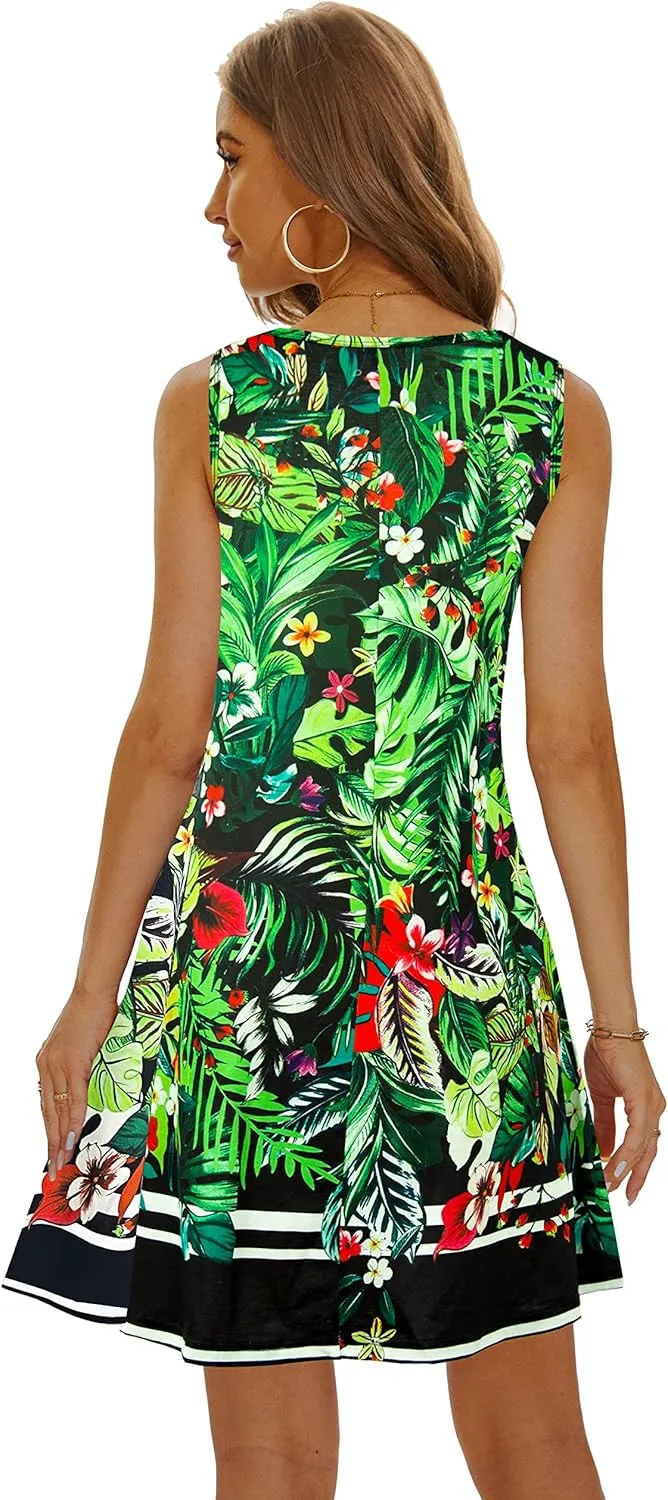 Summer Dresses for Women 2025 Casual Sundresses Beach Cover Ups Sleeveless Tshirt Swing Dress with Pockets