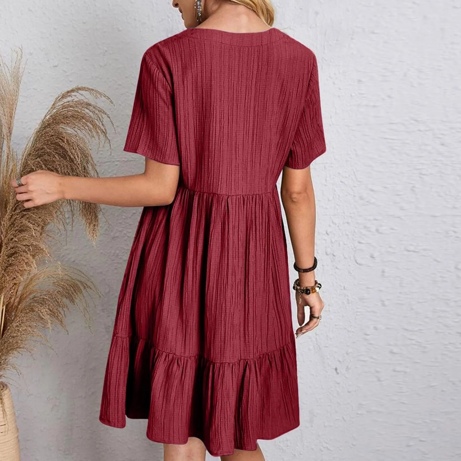 Summer Dresses for Women 2025 Plus Size Short Sleeve V Neck Mini Dress Casual Flowy Swing Boho Beach Vacation Dress