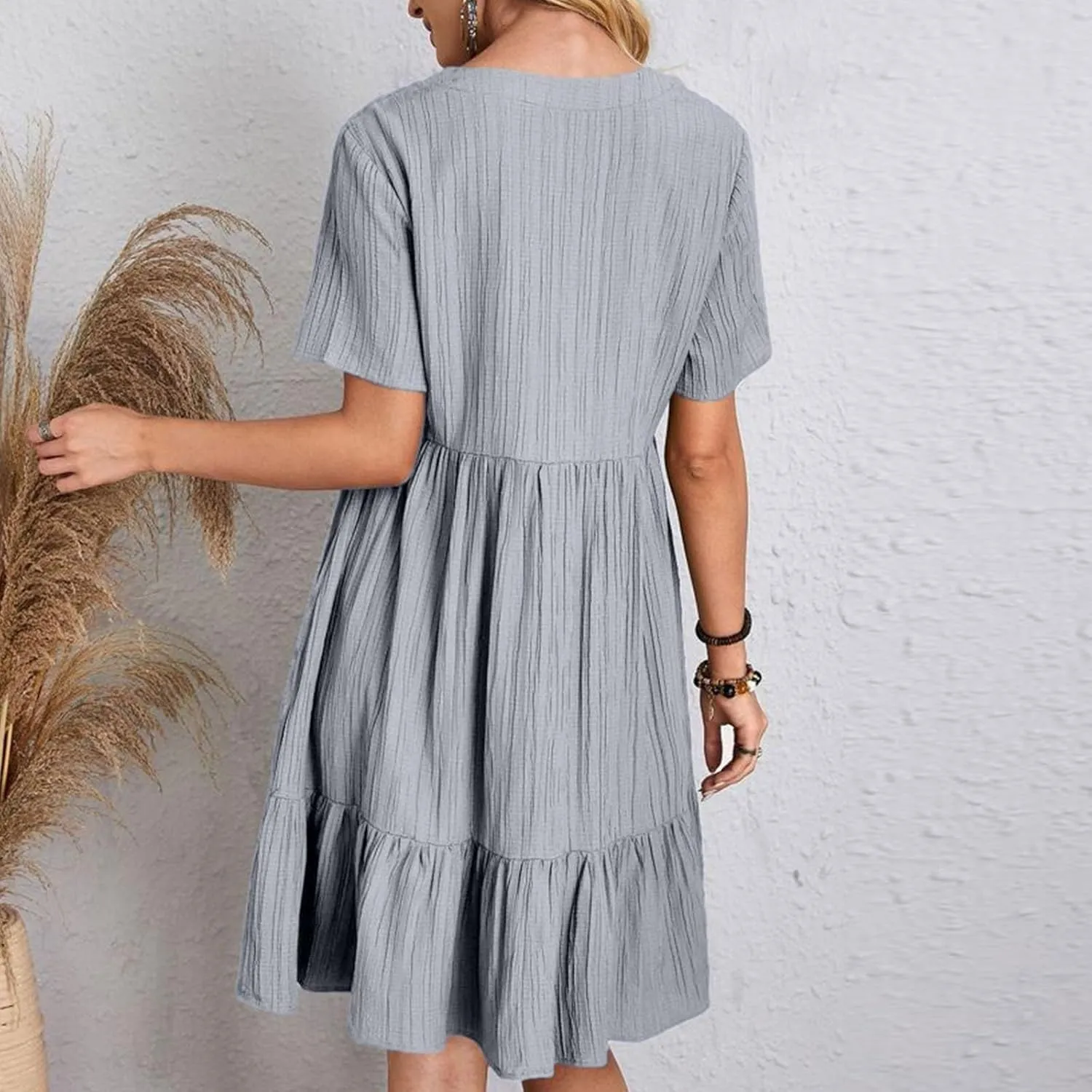 Summer Dresses for Women 2025 Plus Size Short Sleeve V Neck Mini Dress Casual Flowy Swing Boho Beach Vacation Dress