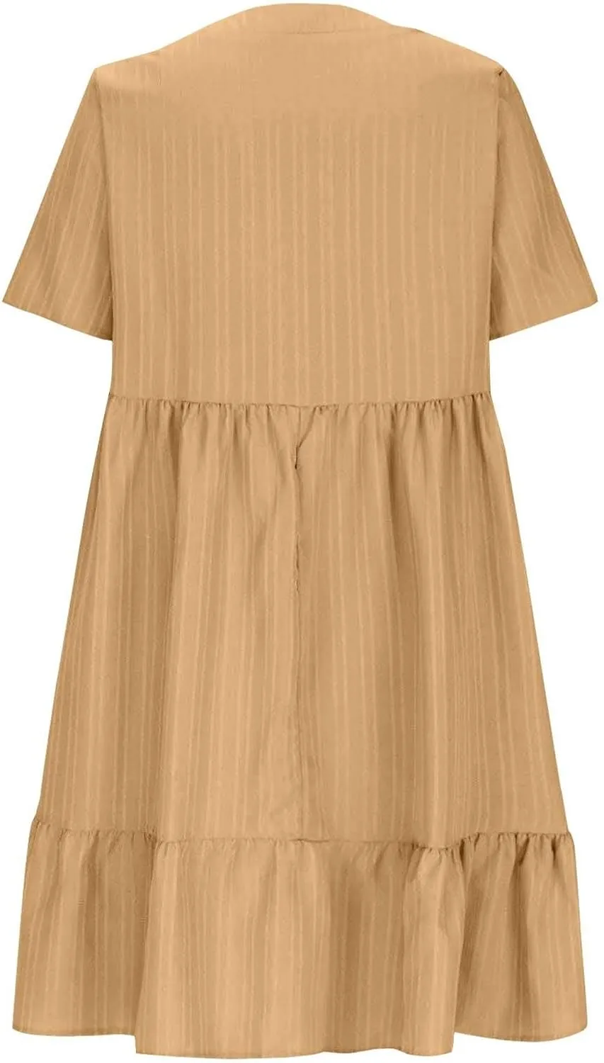 Summer Dresses for Women 2025 Plus Size Short Sleeve V Neck Mini Dress Casual Flowy Swing Boho Beach Vacation Dress