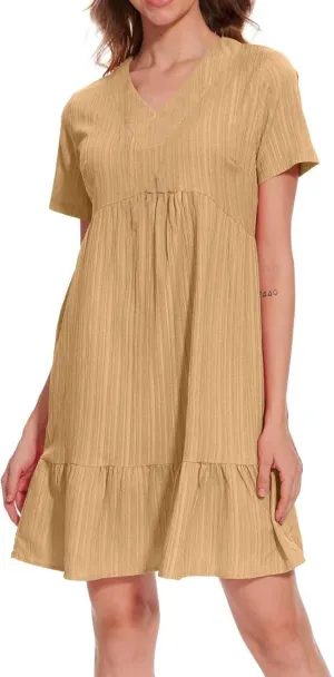 Summer Dresses for Women 2025 Plus Size Short Sleeve V Neck Mini Dress Casual Flowy Swing Boho Beach Vacation Dress