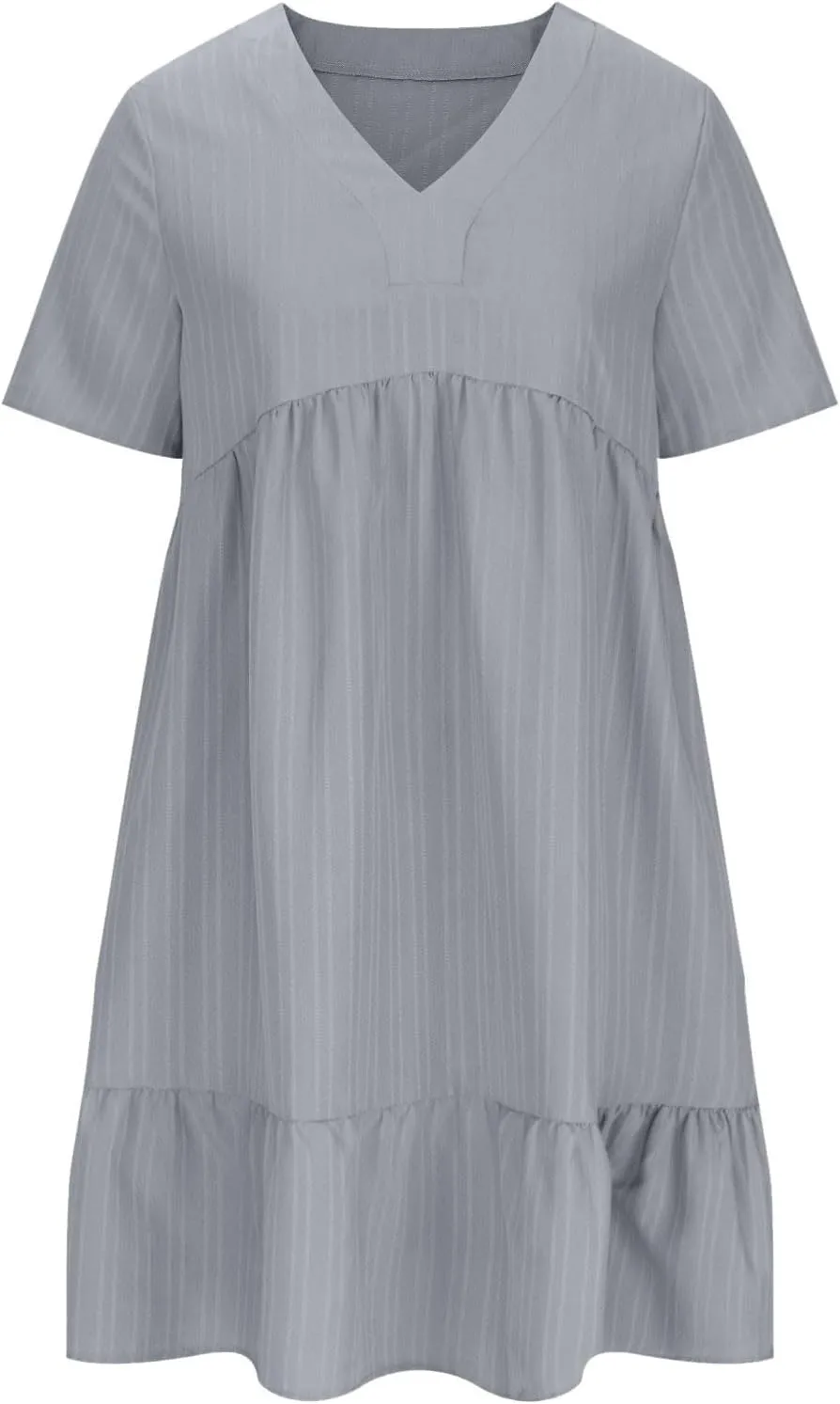 Summer Dresses for Women 2025 Plus Size Short Sleeve V Neck Mini Dress Casual Flowy Swing Boho Beach Vacation Dress