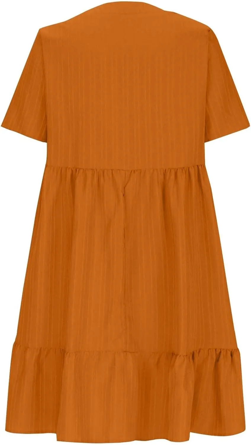Summer Dresses for Women 2025 Plus Size Short Sleeve V Neck Mini Dress Casual Flowy Swing Boho Beach Vacation Dress