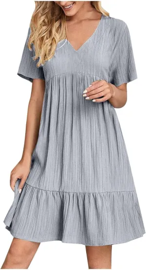Summer Dresses for Women 2025 Plus Size Short Sleeve V Neck Mini Dress Casual Flowy Swing Boho Beach Vacation Dress