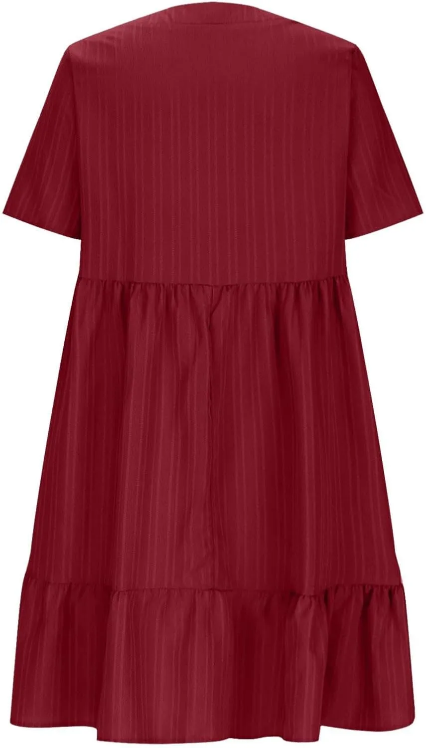 Summer Dresses for Women 2025 Plus Size Short Sleeve V Neck Mini Dress Casual Flowy Swing Boho Beach Vacation Dress