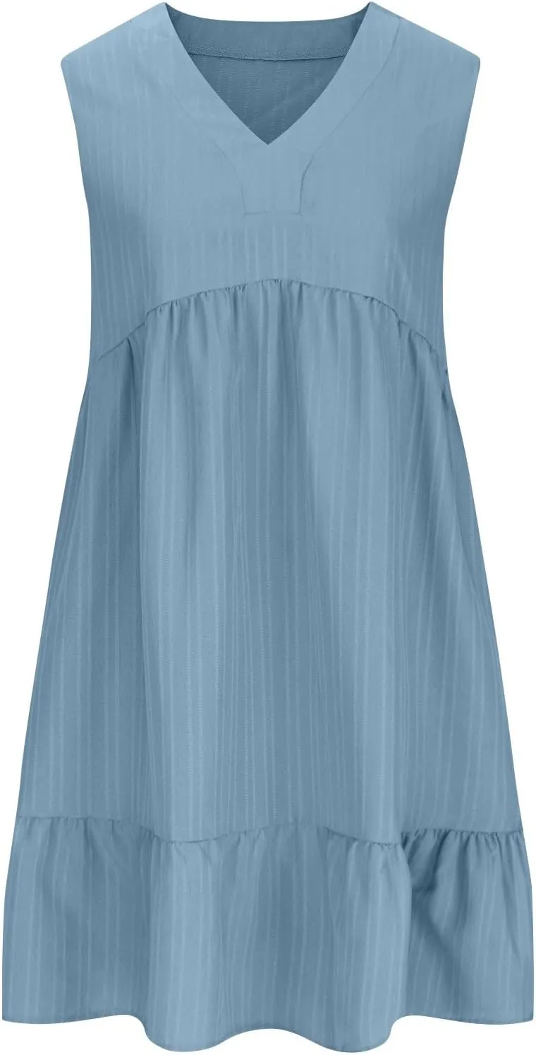 Summer Dresses for Women 2025,Flowy Petite Sun Dress Casyal V Neck A Line Beach Vacation Midi Dresses Trendy Outfits
