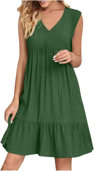 Summer Dresses for Women 2025,Flowy Petite Sun Dress Casyal V Neck A Line Beach Vacation Midi Dresses Trendy Outfits