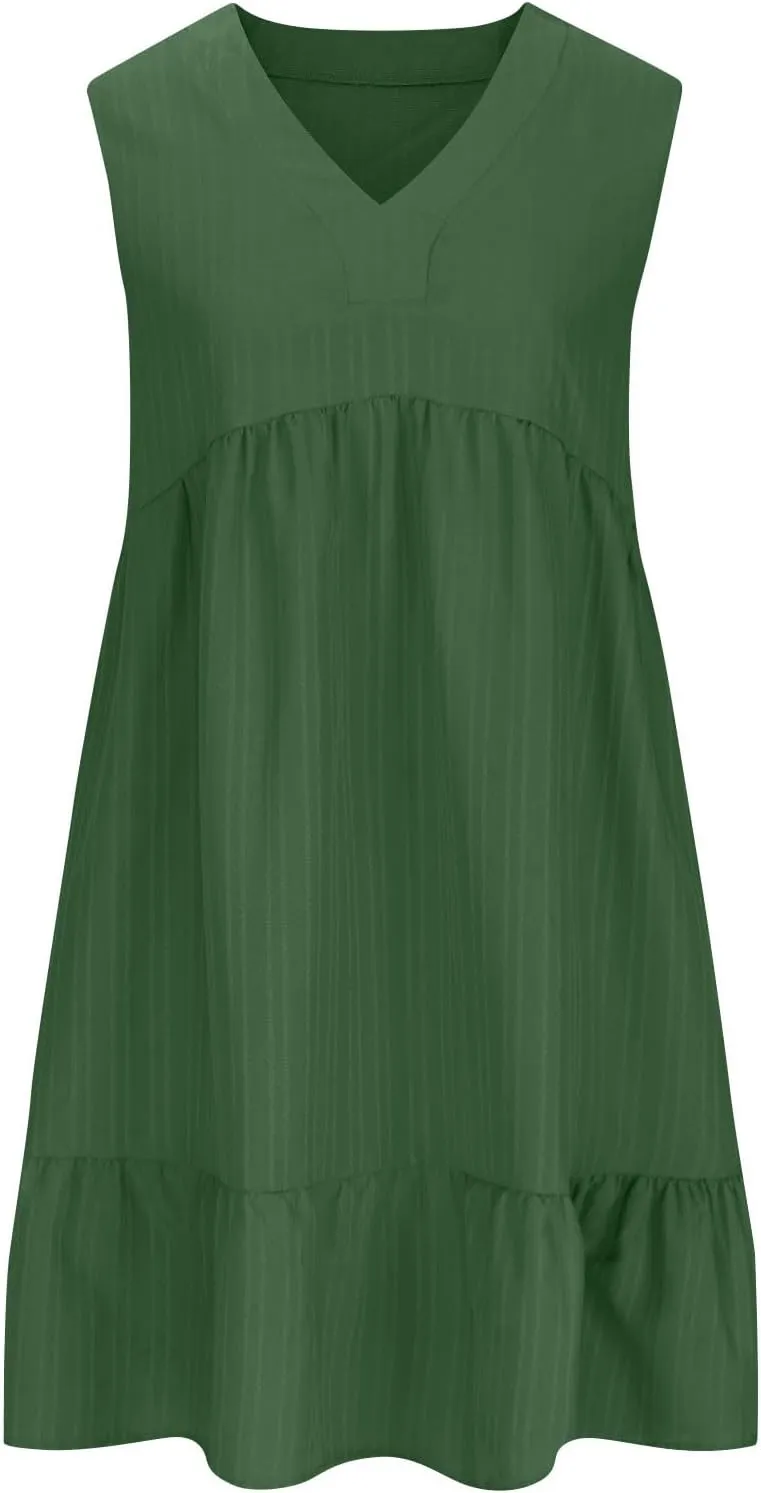 Summer Dresses for Women 2025,Flowy Petite Sun Dress Casyal V Neck A Line Beach Vacation Midi Dresses Trendy Outfits