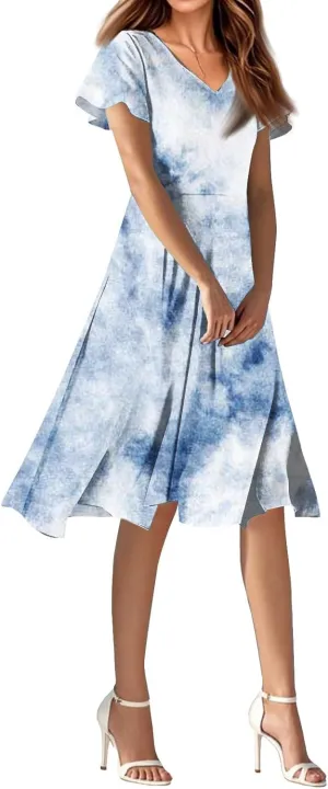 Summer Dresses for Women Casual Short Sleeve V-Neck Flowy Floral Dress Short Party Dress Vacation Travel Outfits