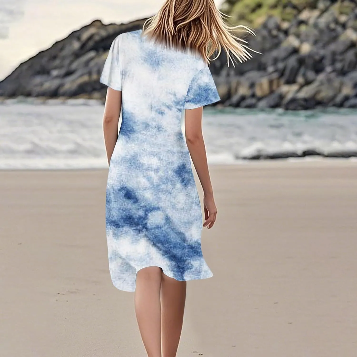 Summer Dresses for Women Casual Short Sleeve V-Neck Flowy Floral Dress Short Party Dress Vacation Travel Outfits