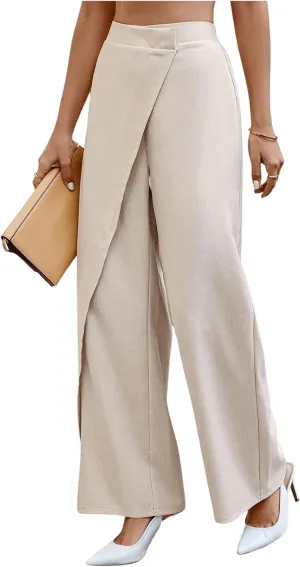 SweatyRocks Women's Elegant Wrap Front High Waisted Wide Leg Pants Suit Pants Trousers