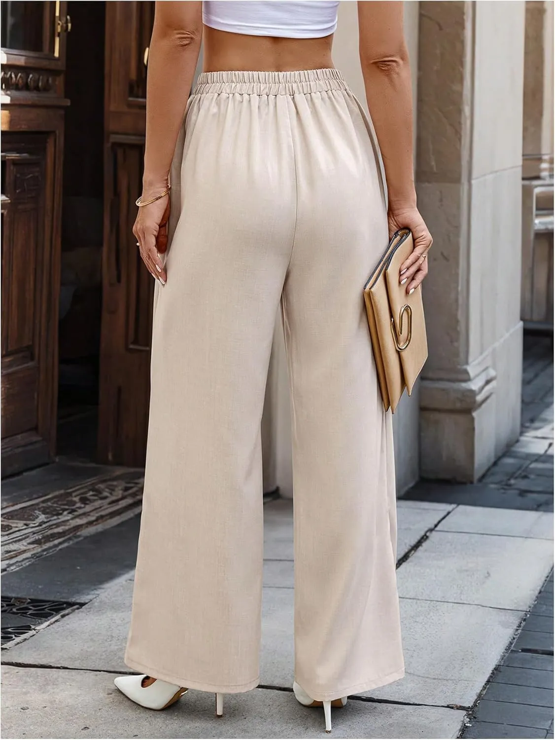 SweatyRocks Women's Elegant Wrap Front High Waisted Wide Leg Pants Suit Pants Trousers