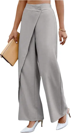 SweatyRocks Women's Elegant Wrap Front High Waisted Wide Leg Pants Suit Pants Trousers