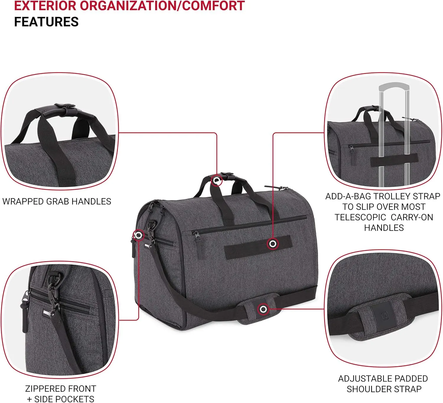 SwissGear Full-Sized Folding Garment, Heather Grey, Hanging Duffel Bag (23-Inch)