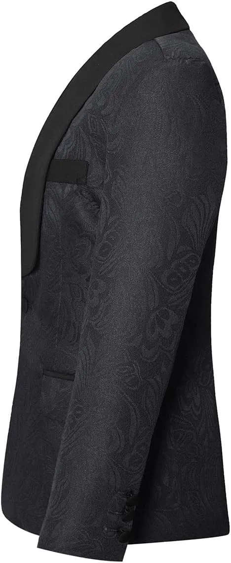 SWOTGdoby Boys 3 Pieces Suit Slim Fit Jacquard Tuxedo Formal Shawl Collar Jacket Vest Pants Ring Bearer Outfit Wedding Prom