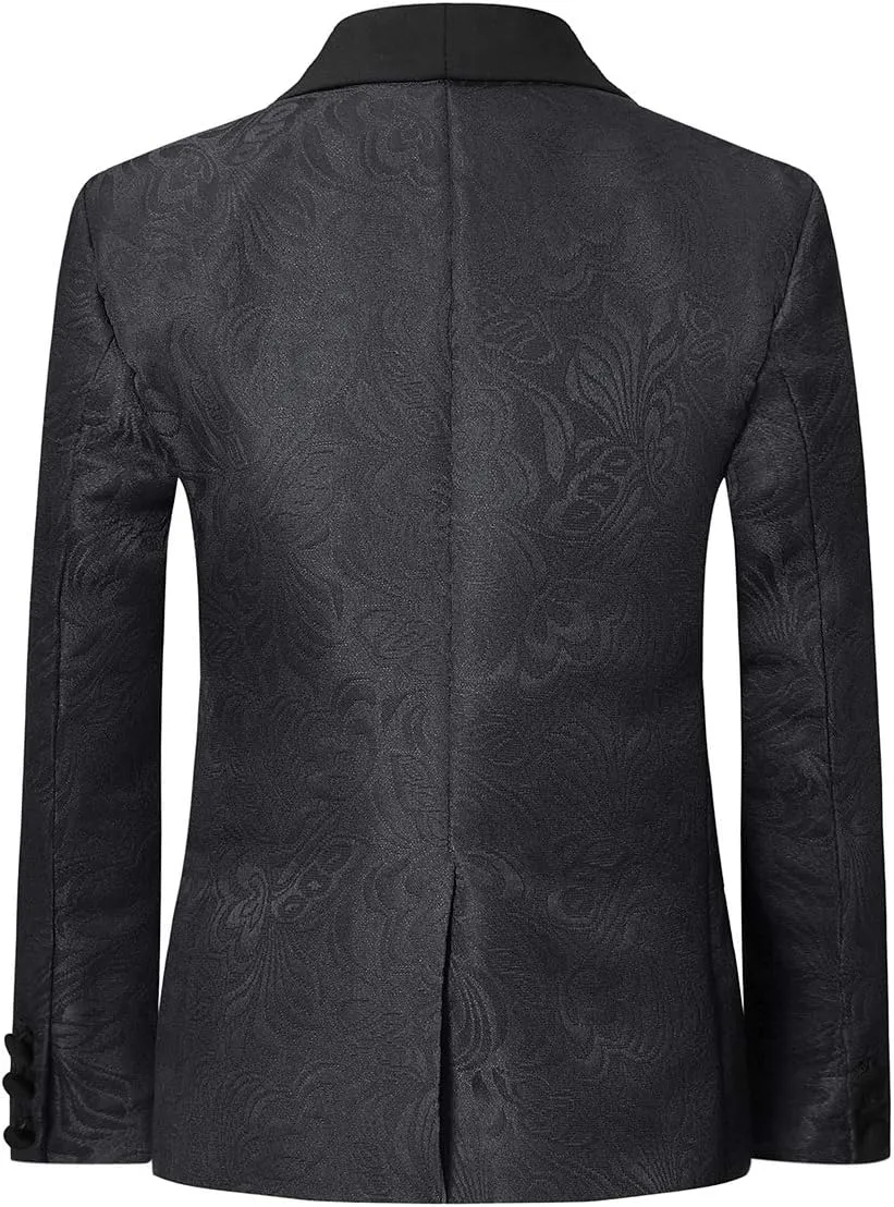 SWOTGdoby Boys 3 Pieces Suit Slim Fit Jacquard Tuxedo Formal Shawl Collar Jacket Vest Pants Ring Bearer Outfit Wedding Prom