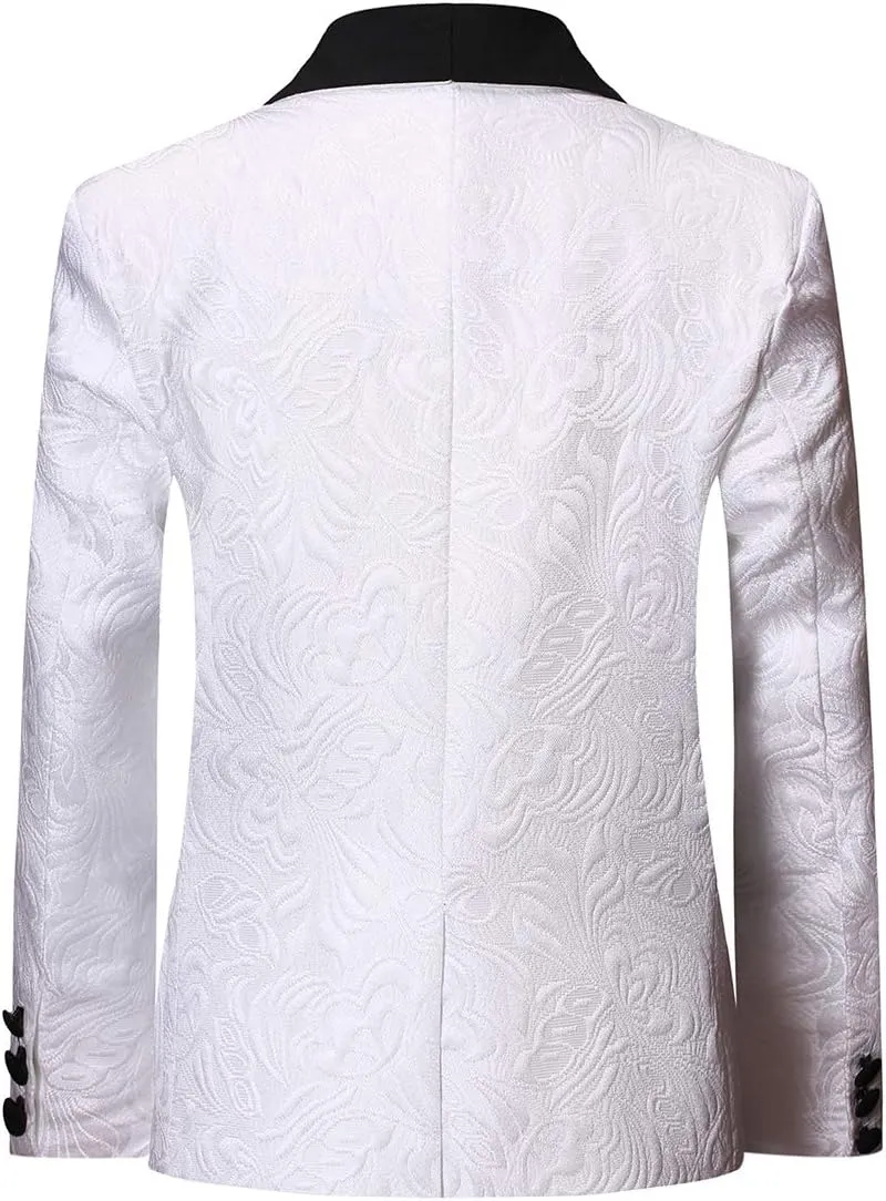 SWOTGdoby Boys 3 Pieces Suit Slim Fit Jacquard Tuxedo Formal Shawl Collar Jacket Vest Pants Ring Bearer Outfit Wedding Prom