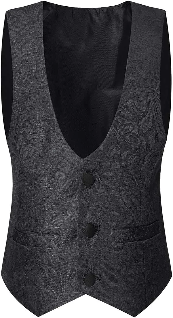 SWOTGdoby Boys 3 Pieces Suit Slim Fit Jacquard Tuxedo Formal Shawl Collar Jacket Vest Pants Ring Bearer Outfit Wedding Prom