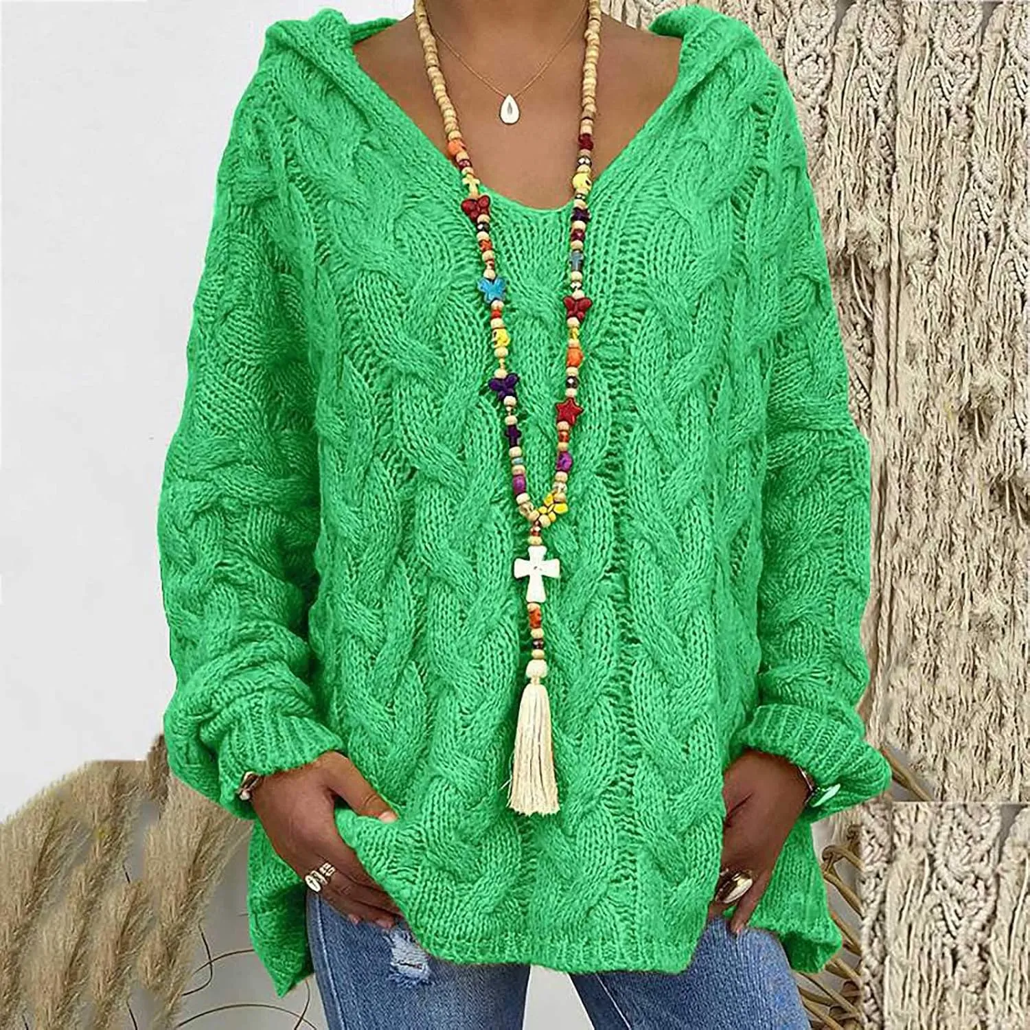 TANGNADE Womens Winter Sweaters Plus Size Hoodies Sweater Knit V Neck Tops Oversized Fashion Casual Long Sleeve Pullover