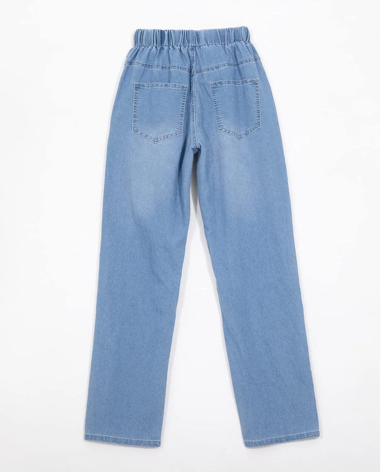 ThCreasa Womens Casual Elastic Waist Pull On Jeans Lightweight Drawstring Denim Pants