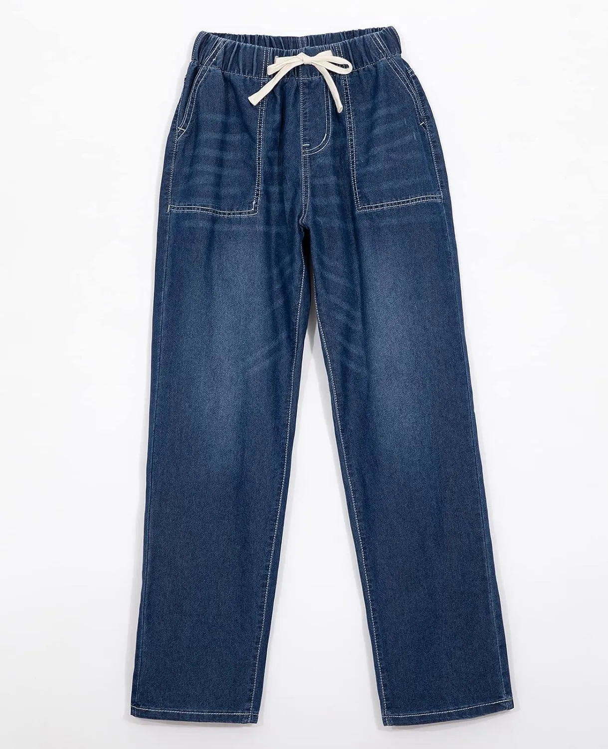 ThCreasa Womens Casual Elastic Waist Pull On Jeans Lightweight Drawstring Denim Pants