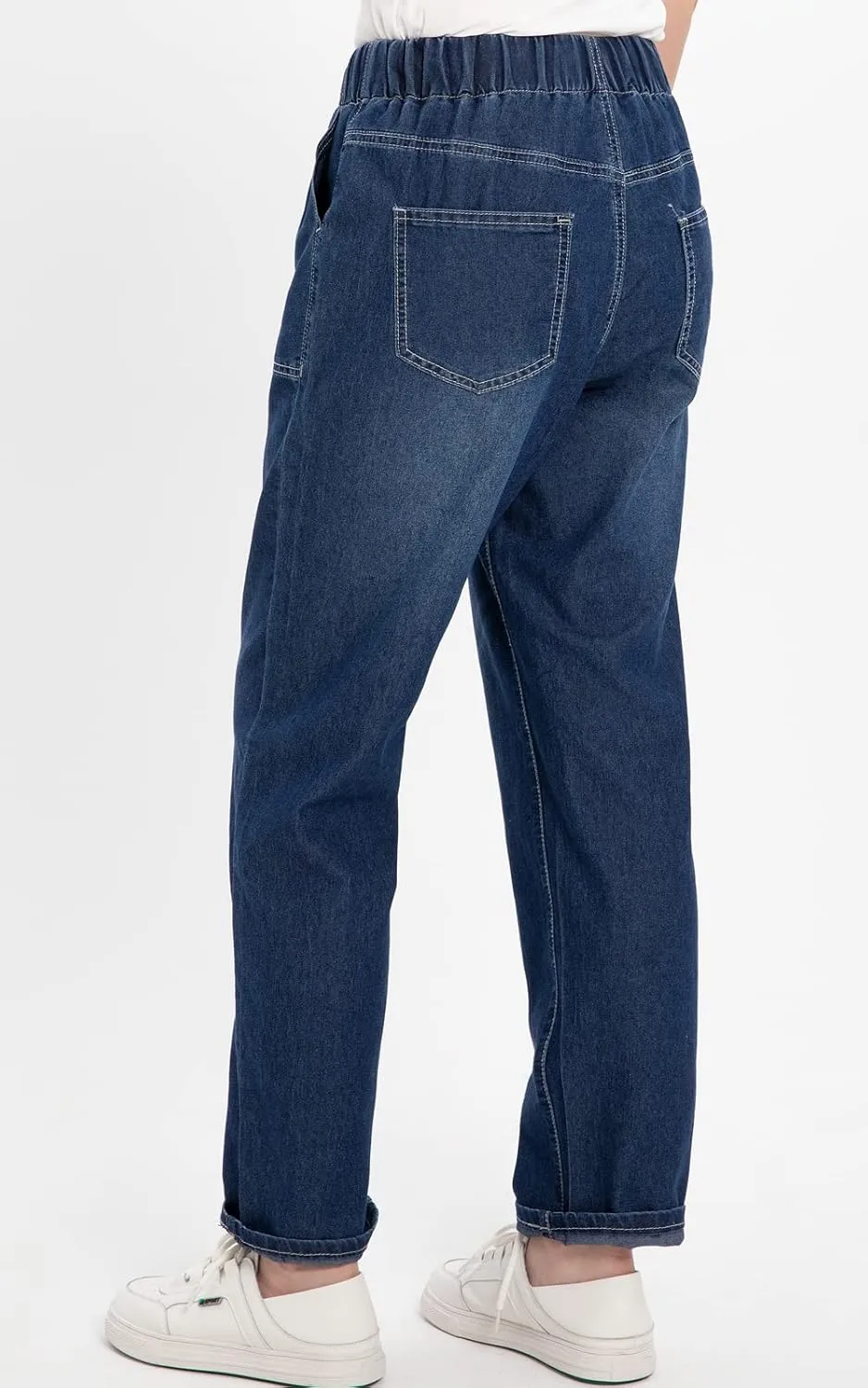 ThCreasa Womens Casual Elastic Waist Pull On Jeans Lightweight Drawstring Denim Pants
