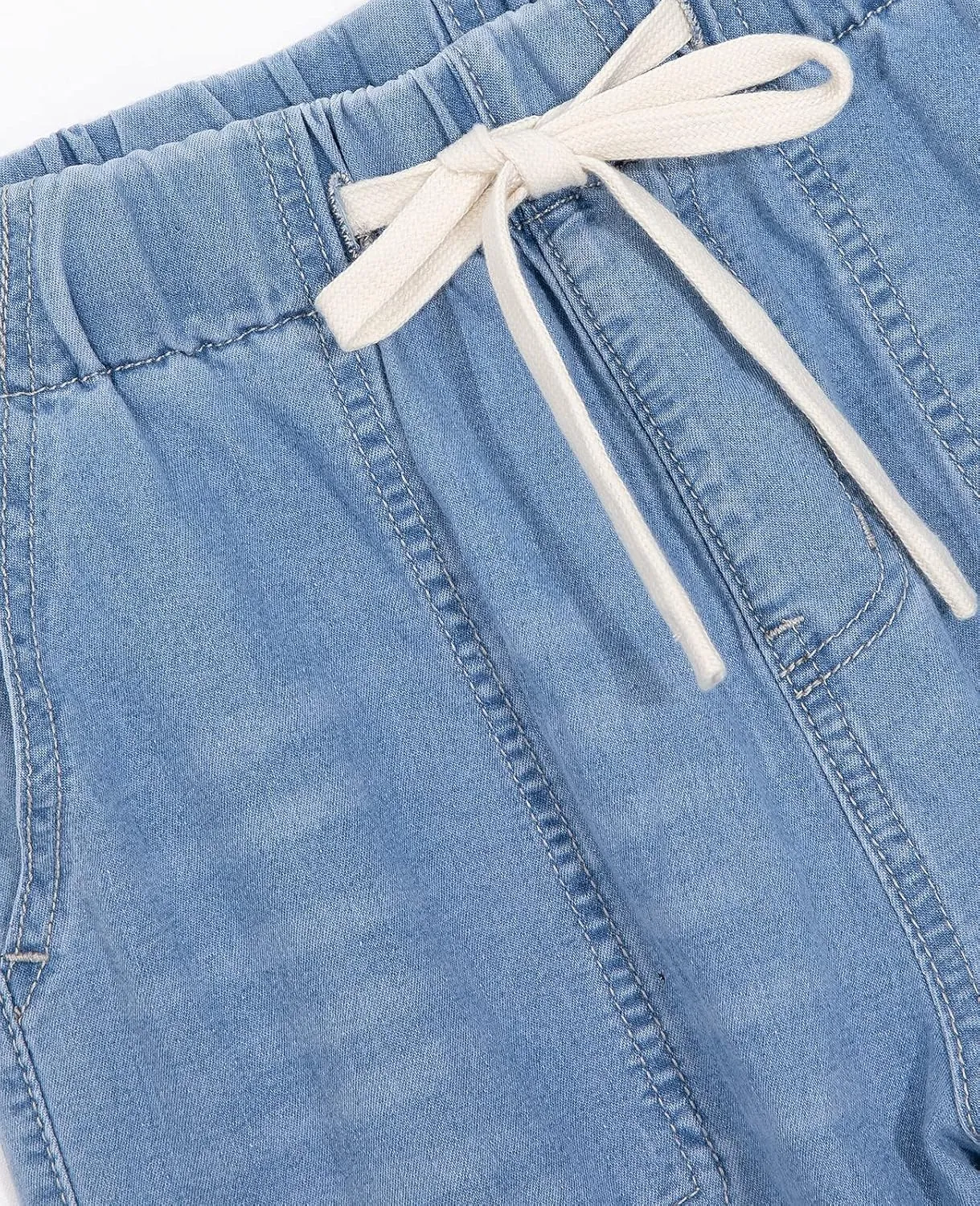 ThCreasa Womens Casual Elastic Waist Pull On Jeans Lightweight Drawstring Denim Pants