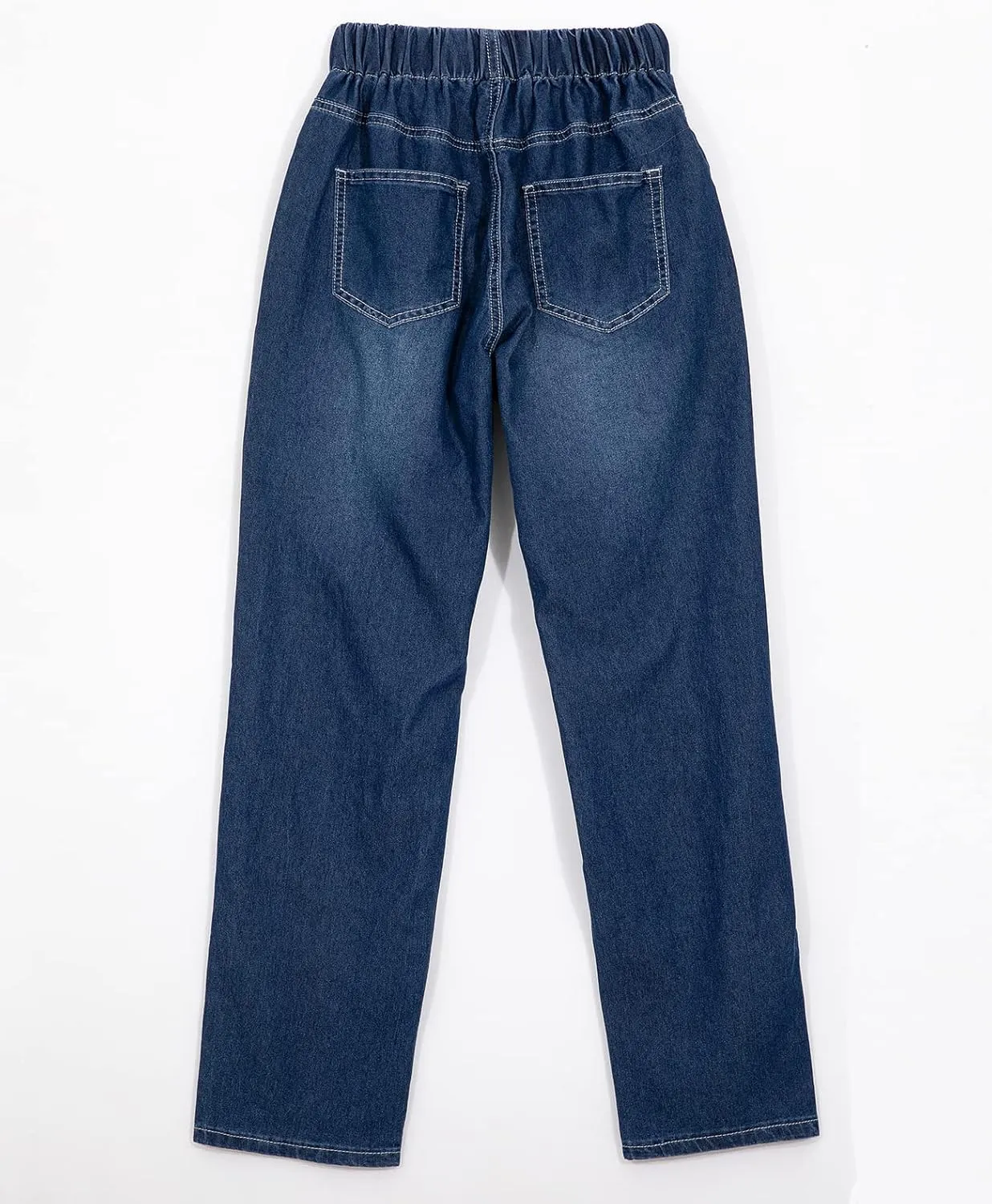 ThCreasa Womens Casual Elastic Waist Pull On Jeans Lightweight Drawstring Denim Pants