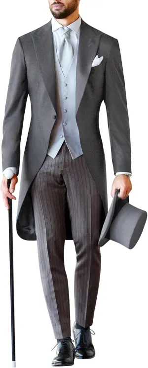 Three Pieces Tailored Bridegroom Black Morning Suit Wedding Tuxedo for Men Groomwear Slim Blazer Vest Pants Sets