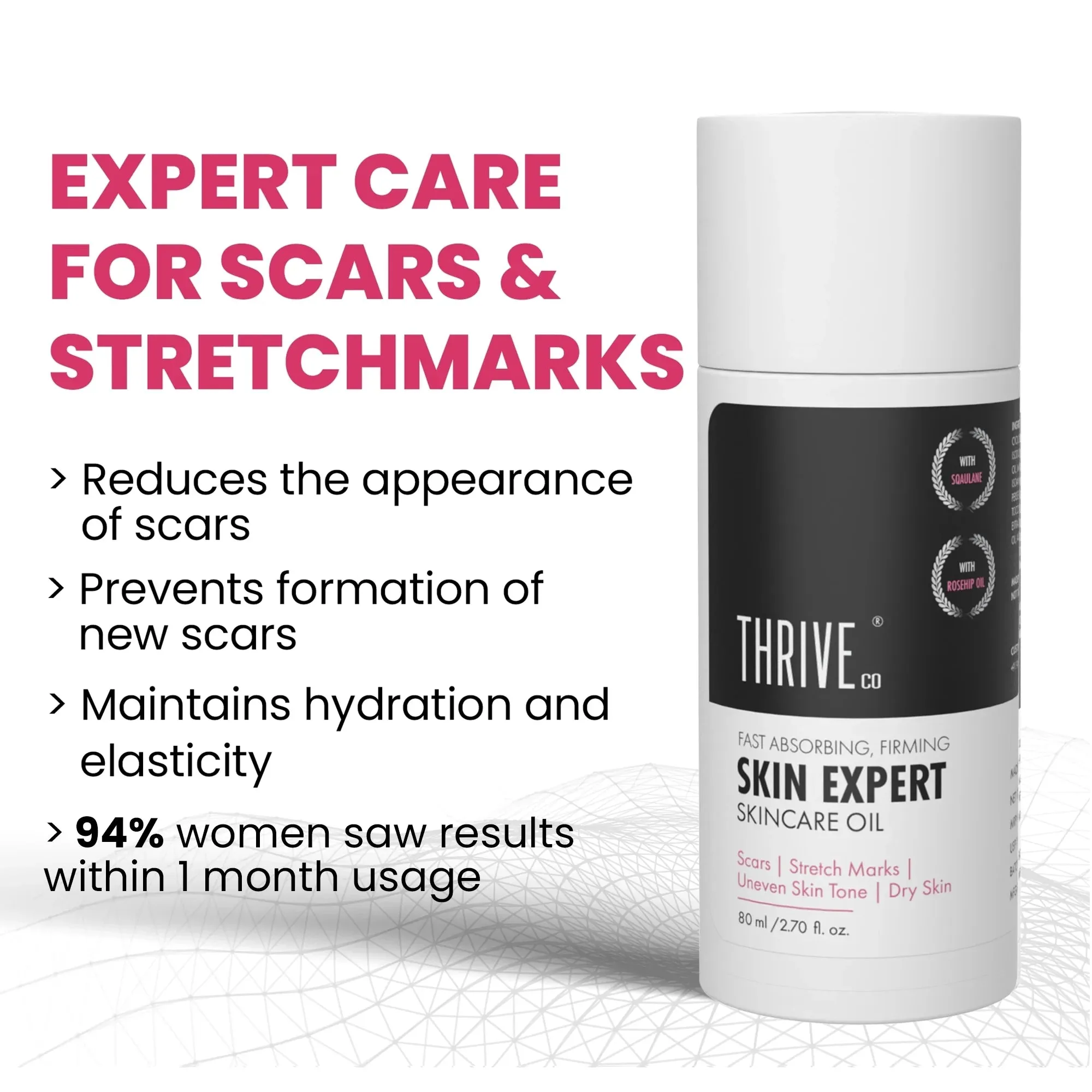 ThriveCo Skin Expert Skincare Oil For Face & Body | Fades Scars & Stretch Marks, Hydrates Dry Skin, Restores Skin Elasticity & Evens Skin Tone (80ml)