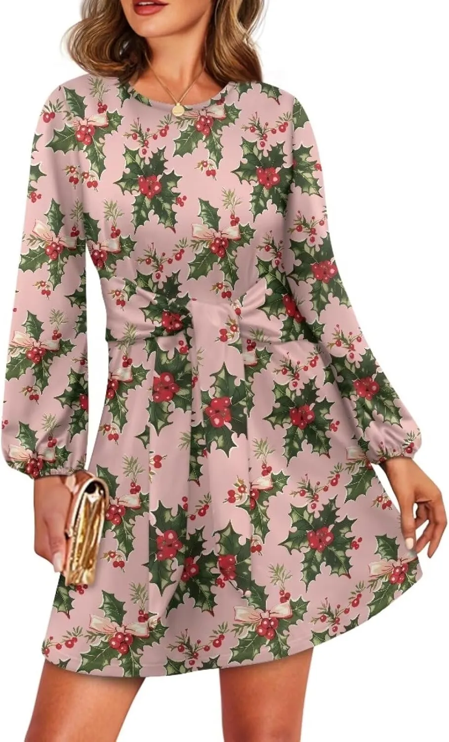 TODIYADDU Womens Dresses Trendy Cocktail Dresses for Wedding Guest Casual Fall Dresses Ladies Long Sleeve Tie Waist Dress