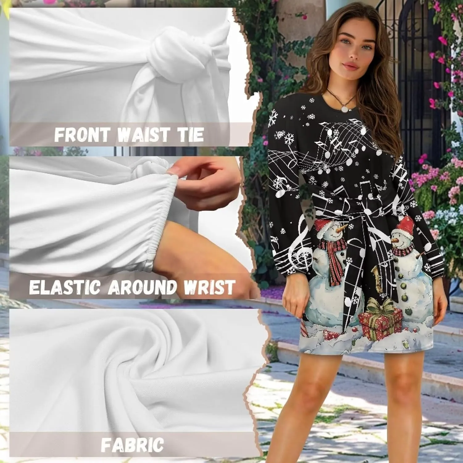 TODIYADDU Womens Dresses Trendy Cocktail Dresses for Wedding Guest Casual Fall Dresses Ladies Long Sleeve Tie Waist Dress